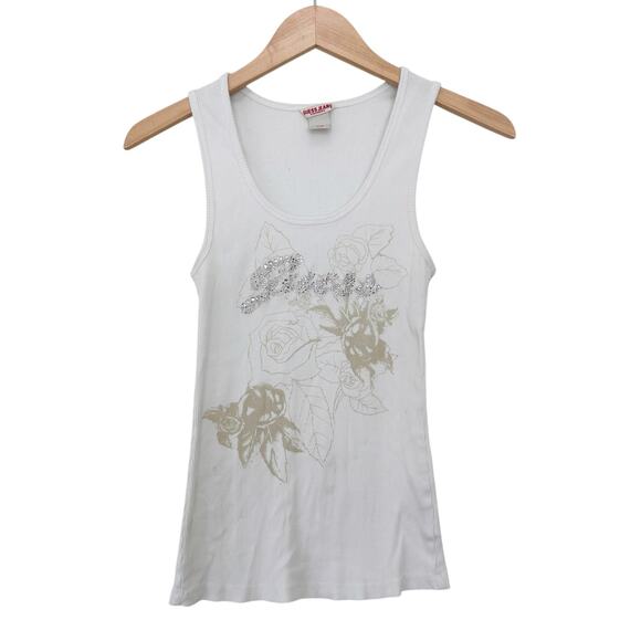 Guess Tops - Guess Y2K Rhinestone White Ribbed Tank Top Sz M